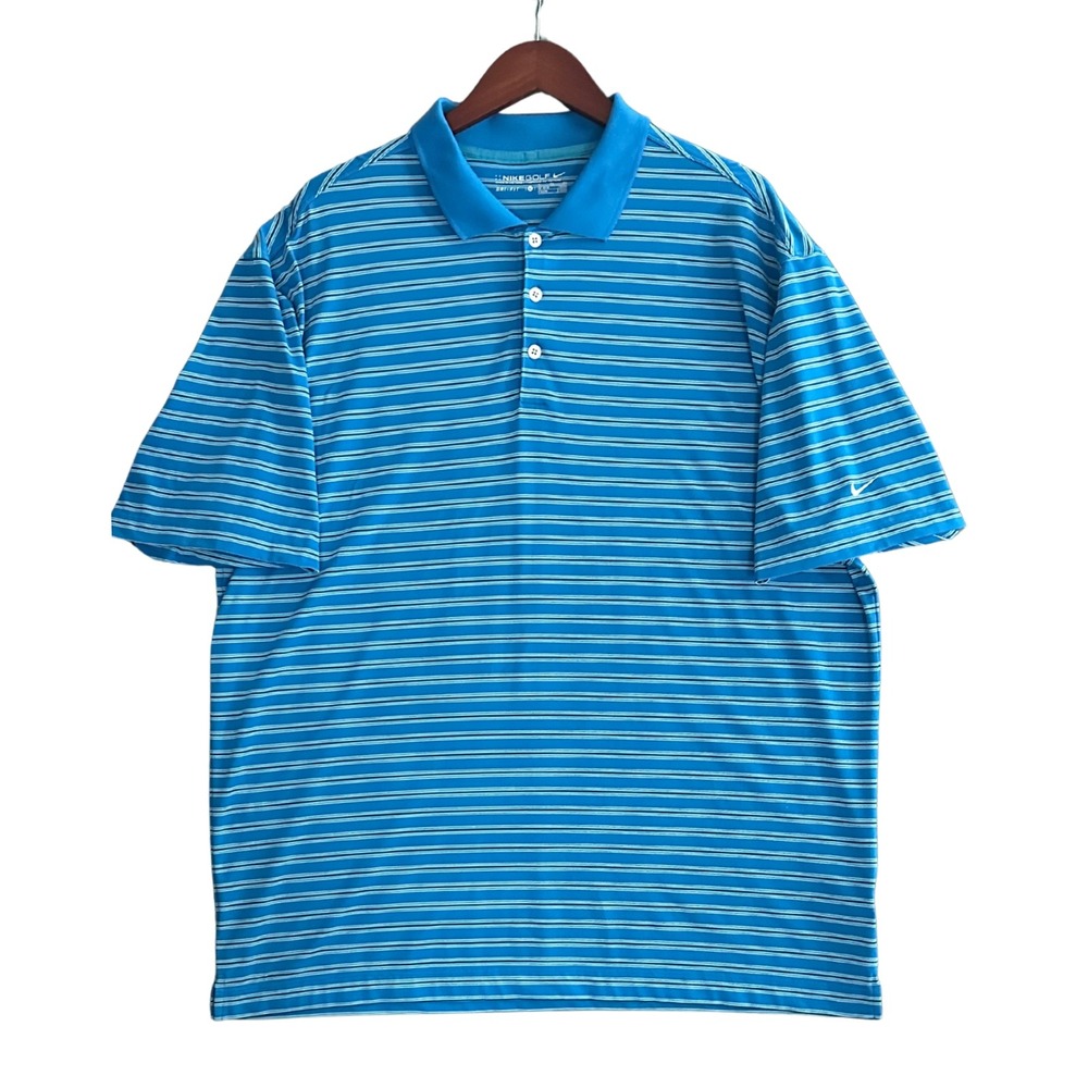 Nike Golf Polo Shirt Mens XL Blue Striped Dri-FIT Short Sleeve 358362-485